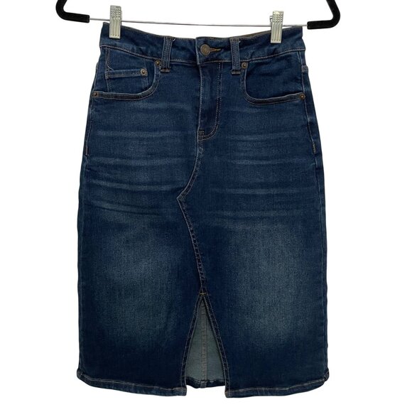 Frye Womens Dark Wash Denim Pencil Skirt With Front Slit Size 24 - Picture 1 of 8